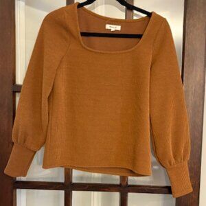 Madewell Ottoman Rib Square-Neck Top in Brown, Size Small